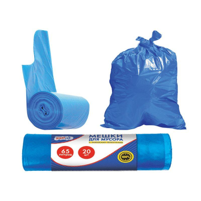 Пакет для мусора с завязками  65л/60х141см  12мкм CleanLab 20шт синий