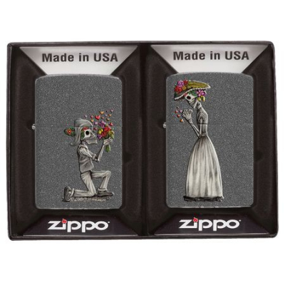 Зажигалки бензиновые Zippo 'Влюбленные зомби' набор 2шт Iron Stone® серые матовые
