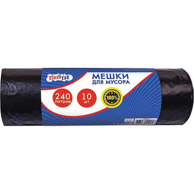 Пакет для мусора 240л/85х130см  50мкм CleanLab 10шт черный