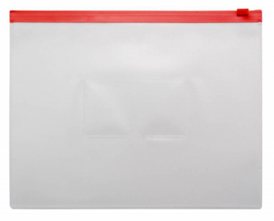 Папка-конверт на молнии A5 Бюрократ с карманом для визитки пластиковая 150мк прозрачная красная молния