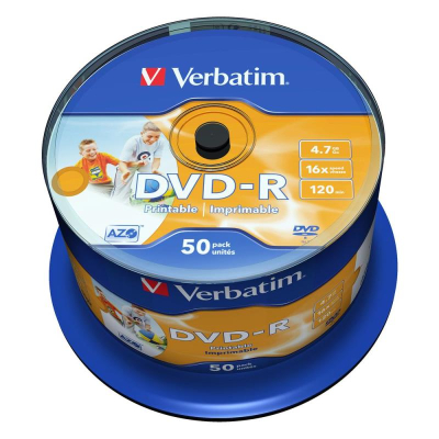Диск DVD-R 4.7Gb 16X Verbatim Azo Printable  50шт Cake box