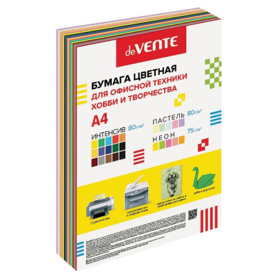 Бумага цветная Mix A4 deVENTE&nbsp;&nbsp;75/80г Неоновые/Яркие/Пастельные цвета 25цв х&nbsp;&nbsp;8л