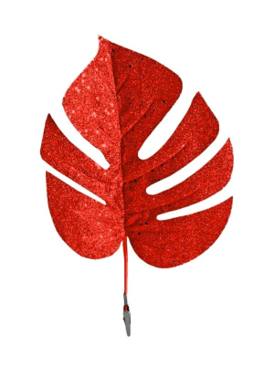 Ветка декоративная Монстера 32х20см красная на прищепке