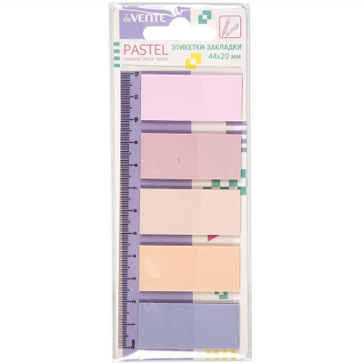 Закладки deVENTE 20х44мм 5цв х20шт полупрозрачные 'Pastel' розовая гамма пластиковые