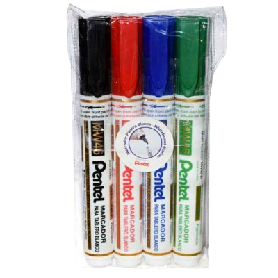Маркеры для доски Pentel скошенные 1.0-5.0мм 4цв в блистере