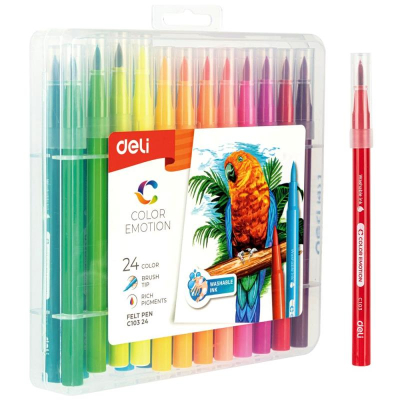 Фломастеры-кисточки 24цв Deli 'Color Emotion' в пластиковом пенале