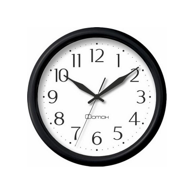 Часы настенные Салют Классика d-24см белый циферблат черные стрелки черный обод плавный ход серия 'Фотон'