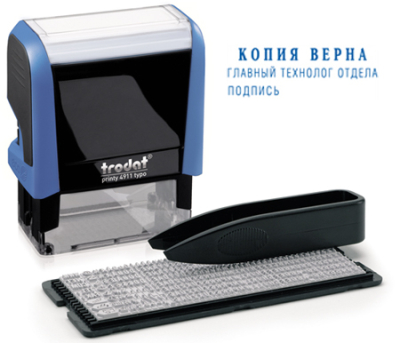 Штамп самонаборный 3 стр 38х14мм Trodat Printy 4911P4 Typo синий корпус 15-22 знаков в строке