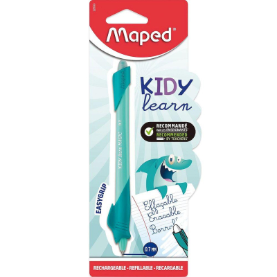 Ручка-тренажер обучающая письму стираемая гелевая Maped 0.7мм 'Kidy Learn' Shark синяя в блисте
