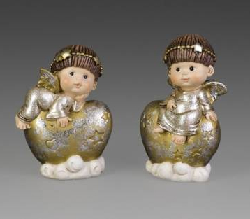 Ангелочек со звездочками в серебряном платье на сердечке 7х3х10см 2 дизайна