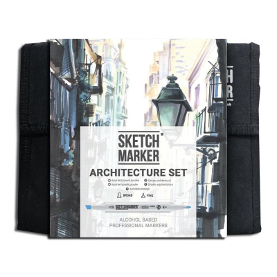 Маркеры художественные спиртовые Sketchmarker 'Architecture' 36цв двусторонние + сумка органайзер