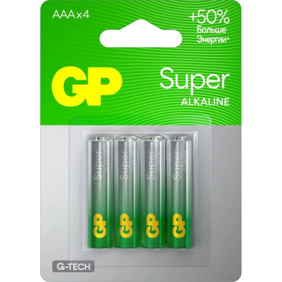 Батарейка GP&nbsp;&nbsp;1.5V AAA/LR03 Super Alkaline&nbsp;&nbsp;4шт в блистере