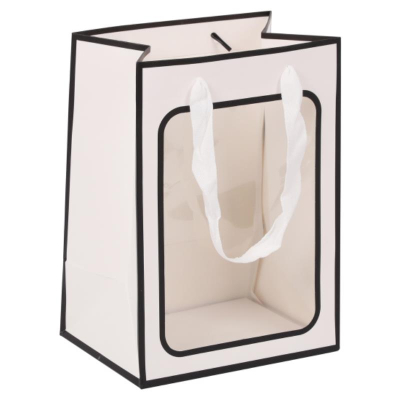 Пакет подарочный 18х25х13см ламинированный с окном белый