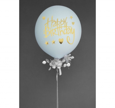 Наклейка на воздушный шар С Днем Рождения прописные буквы золотая 12х11см 