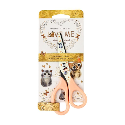 Ножницы детские 13.7см BrunoVisconti® 'Love me' с закругленными концами и рисунком на лезвии в блистере 