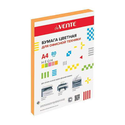 Бумага цветная A4 deVENTE  75г неон оранжевая 100л