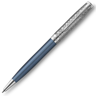 Ручка шариковая Parker Sonnet Premium Metal&Blue Lacquer CT K537 Medium черные чернила