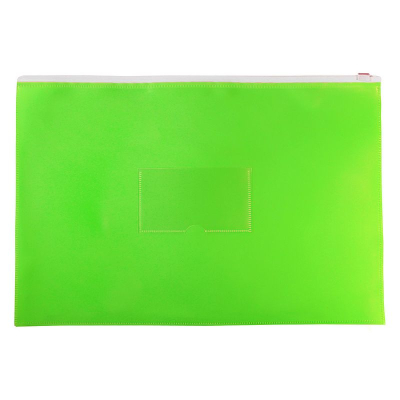 Папка-конверт на молнии A4+ Бюрократ Double Neon с карманом для визитки пластиковая 150мк салатовая