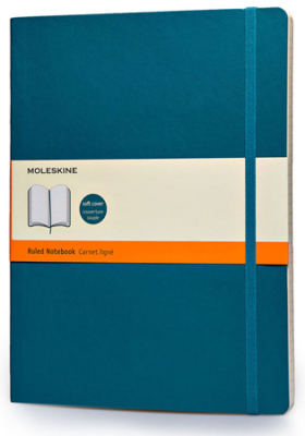 Записная книжка A4-  96л линейка Moleskine® Classic Soft XLarge мягкая обложка на резиновой застежке бирюзовая