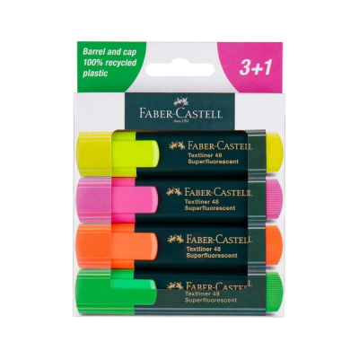 Текст-маркеры Faber-Castell '48 SuperFluo' 1-5.0мм 4цв в картонном блистере