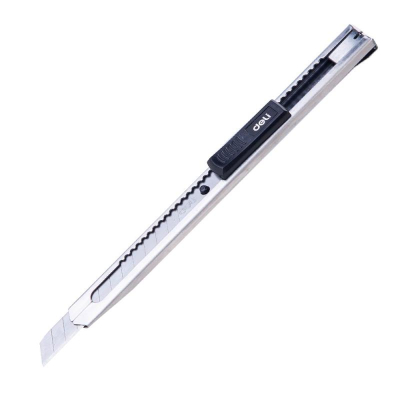 Нож макетный  9мм Deli 'Essential' металлический корпус автоблокировка серебристый
