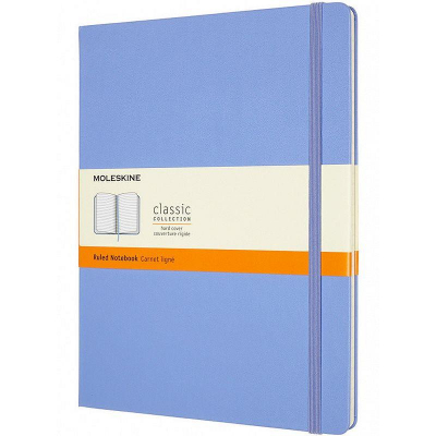 Записная книжка A4-  96л линейка Moleskine® Classic XLarge твердая обложка на резиновой застежке голубая