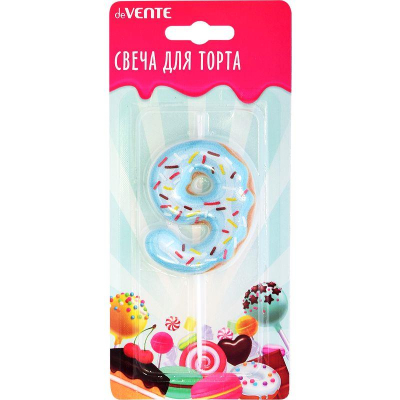 Свеча-цифра для торта deVENTE 'Donut' '9' с 3D декором 6см блистере