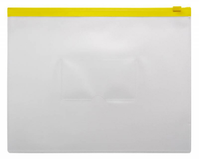 Папка-конверт на молнии A5 Бюрократ с карманом для визитки пластиковая 150мк прозрачная желтая молния