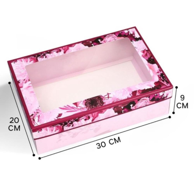 Коробка подарочная прямоугольная&nbsp;&nbsp;30х20х 9см Upak Land 'Цветы' складная окном