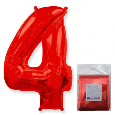 Шар воздушный фольгированный Цифра '4' красный Flex Metal 102см