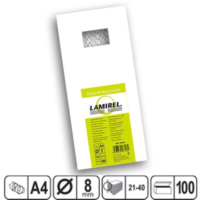 Пружина пластиковая Lamirel  8мм 21-40 листов белая  100шт