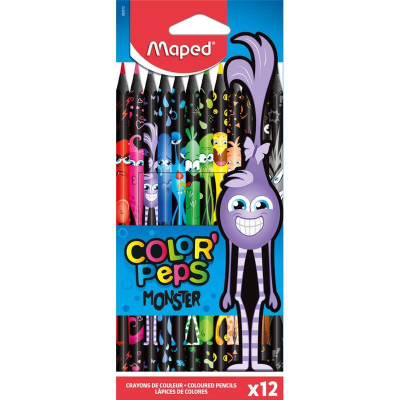 Карандаши  12цв Maped Color'Peps 'Black Monster' пластиковые трехгранные в картонной коробке