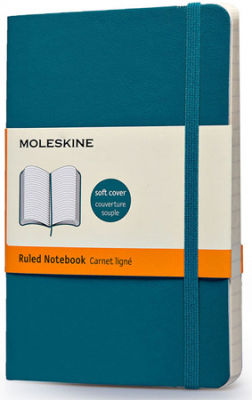 Записная книжка A6  96л линейка Moleskine® Classic Soft Pocket мягкая обложка на резиновой застежке бирюзовая