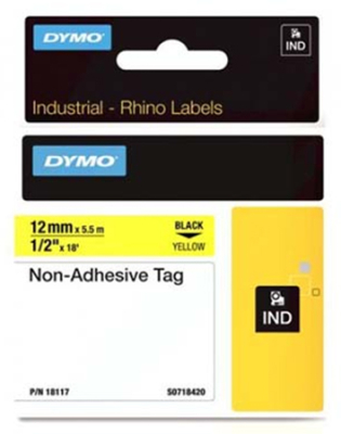 Картридж ленточный Dymo® Rhino 12мм х5.5м пластик безклеевой черный шрифт/желтый фон S0718420