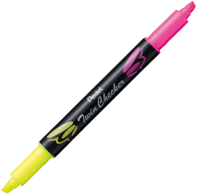 Текст-маркер Pentel 'Twin Checker' 2-цветный желтый-розовый