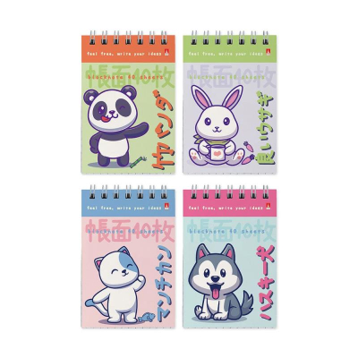 Блокнот A7  40л клетка на гребне Альт® картонная обложка 'Kawaii animals' 4 дизайна