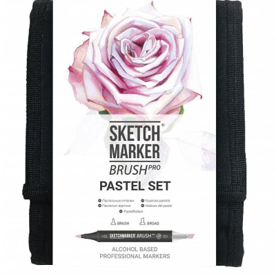 Маркеры художественные спиртовые Sketchmarker Brush 'Pastel' 12цв двусторонние + сумка органайзер