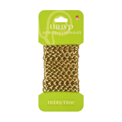 Шнур декоративный из экокожи плетеный Hobby Time плоский 4мм х1.5м золотой