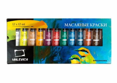 Краски масло Малевичъ 12цв х12мл в тубах в картонной коробке