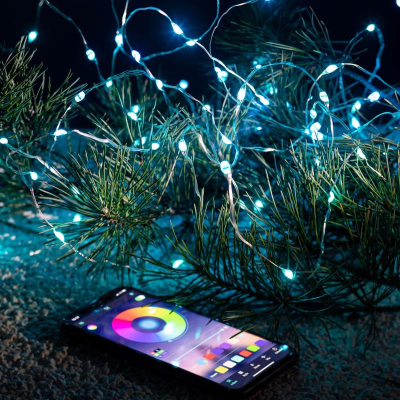 Электрогирлянда  5.0м Нить ЭРА  50 разноцветных LED огней управление по Bluetooth прозрачный провод питание USB