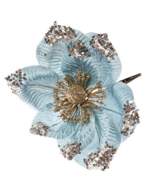 Цветок на прищепке 21х14х14см голубой с пайетками