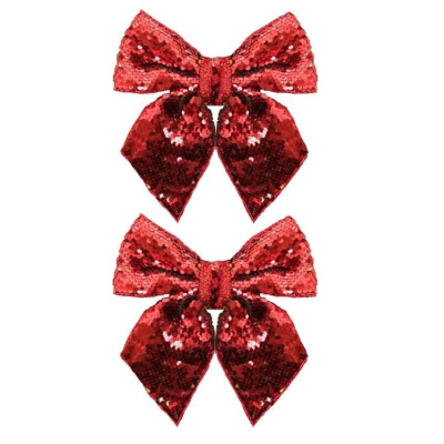 Бант 14см текстиль красный с пайетками 2шт