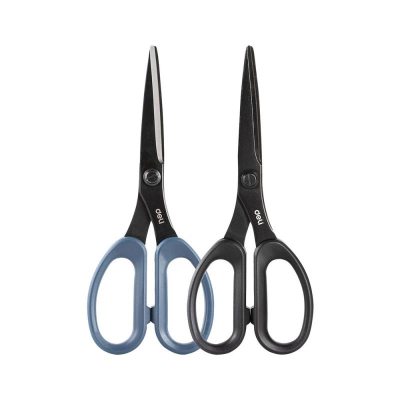 Ножницы 17см Deli 'Ergo' титановое покрытие цвета ассорти синие/серые в блистере
