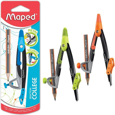 Циркуль металлический Maped Metal Open 12см с универсальным держателем цвета ассорти в блистере