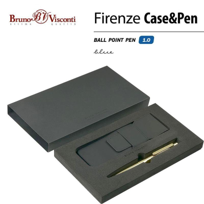 Ручка шариковая BrunoVisconti® 'Firenze' 1.0мм металлический корпус золото +чехол из экокожи синие чернила