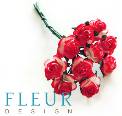 Цветы бумажные Fleur Design Розочки d-1см 10шт белые с красным напылением