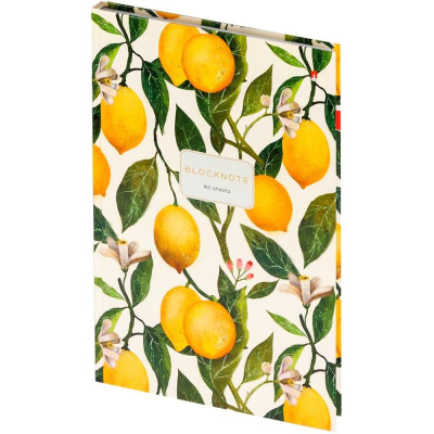 Тетрадь A4 160л клетка на сшивке Альт® твердая глянцевая обложка 'Flora' Лимоны