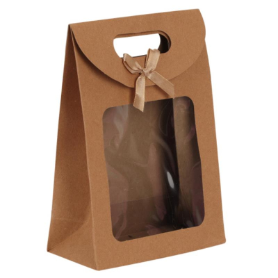 Пакет подарочный 14х21х7см с окном крафт