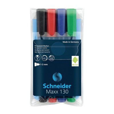 Маркеры перманентные Schneider круглые  3.0мм 4цв 'Maxx 130' в блистере