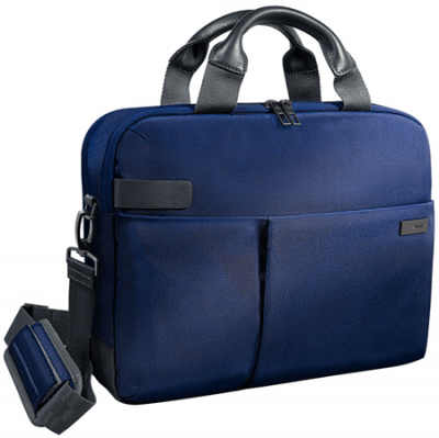 Портфель Leitz Complete Smart Traveller 2 отдела с ручками и ремнем 38х28х10см полиэстер/кожа синий титан